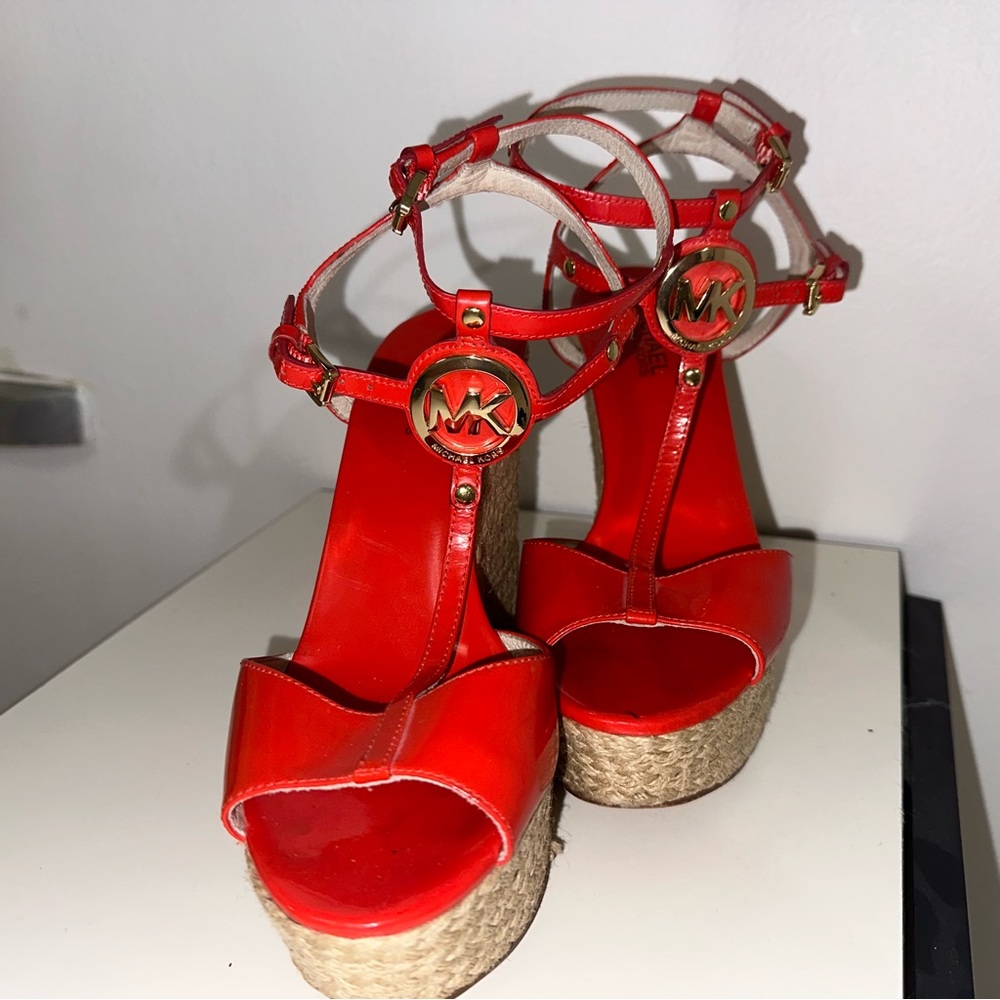 Michael Kors Coral Wedge Straw Heels 7.5 - Picture 7 of 7